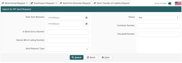 WP Send Request Search Page (U.S. In-Bond Manager) - BorderConnect Wiki