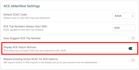 Enabling ACE import buttons from Company Settings.